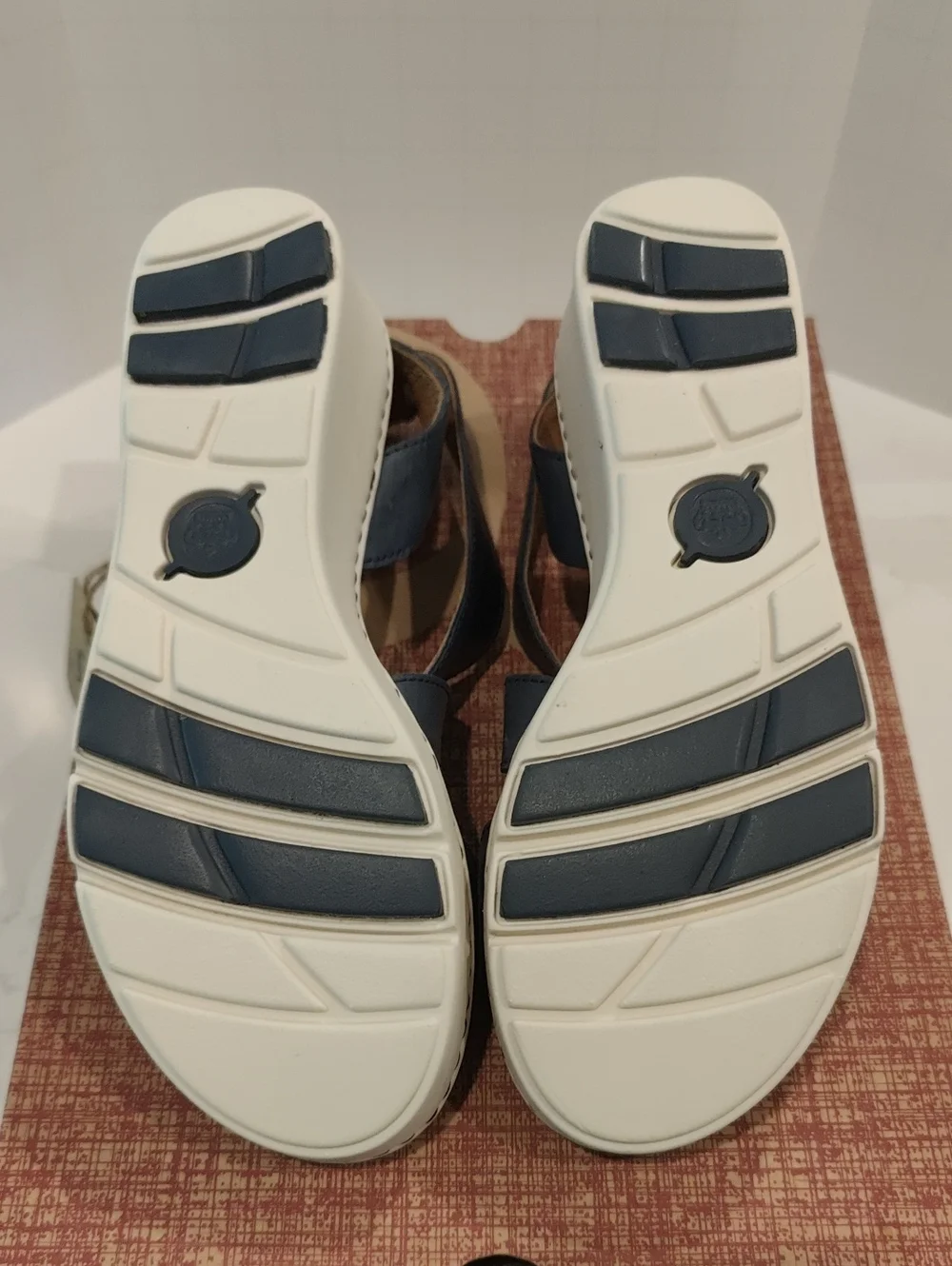 Born Navy Deshka Leather Cross-Strap Wedge Sandals